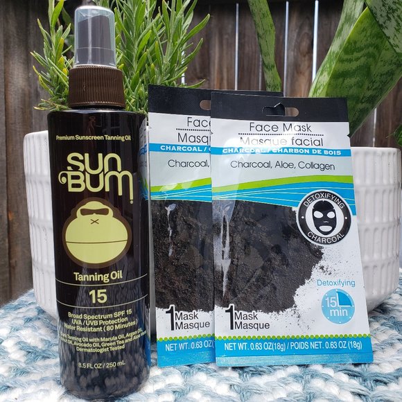 SUN BUM Bath & Body Sunbum Tanning Oil 2 Charcoal Face Mask New